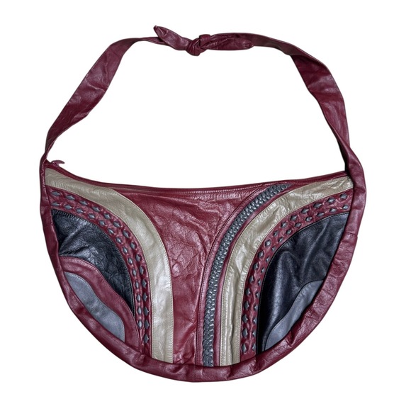 Vintage Leather Shoulder Hobo Bag Boho 90's